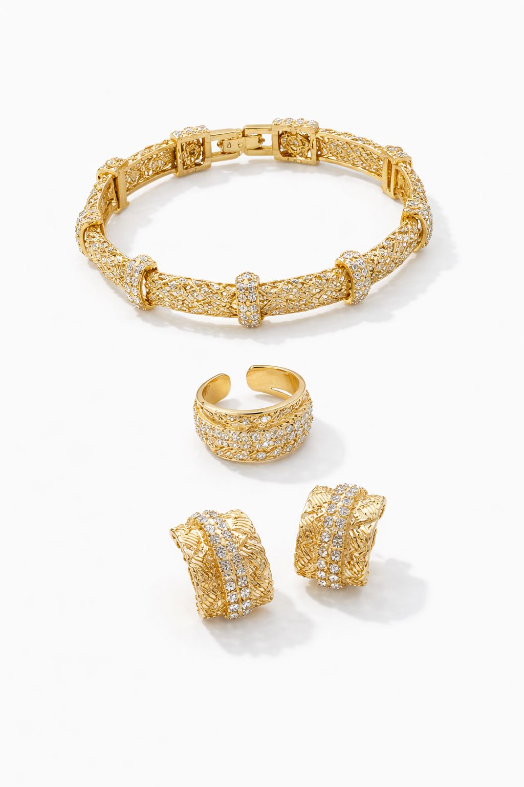 Ensemble Bague + Boucles + Bracelet doré